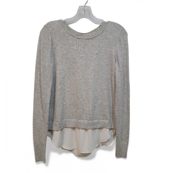LOFT Layered Ruffle Back Sweater Gray Wool Blend XS Measures As Medium‎ - Picture 1 of 7